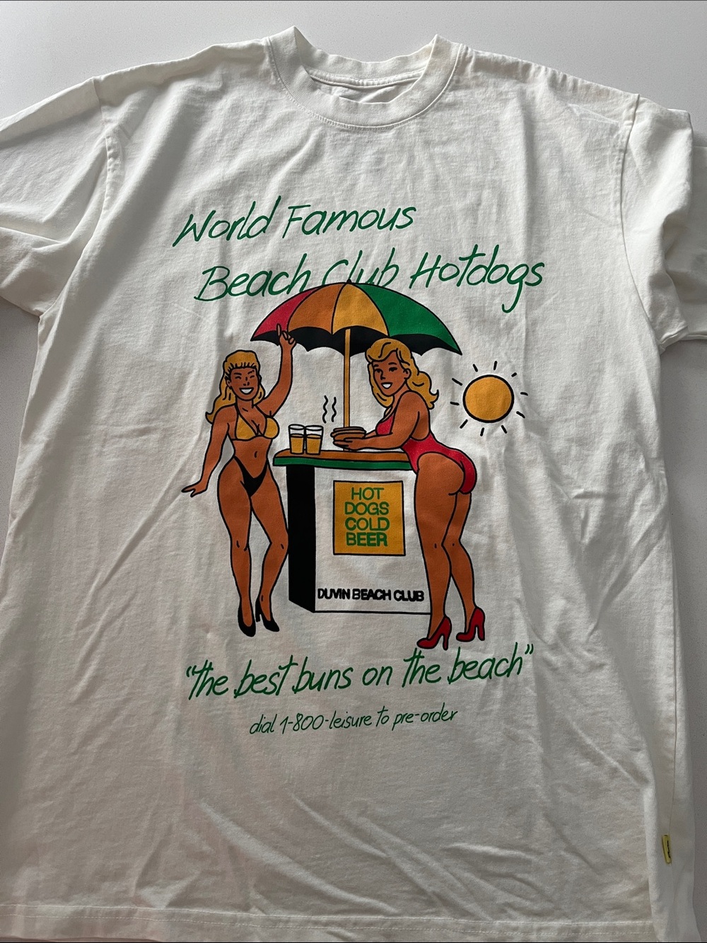 Duvin White World Famous Beach Club Hotdogs Graphic Swim Bikini Tee